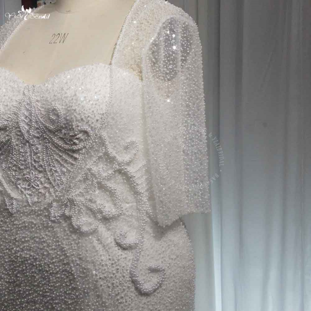 RSW2010 Luxury Square Neck Arabic Women Wedding Dress Beaded Pearls Bridal Marriage Mermaid Formal Gowns For Plus Size W 9