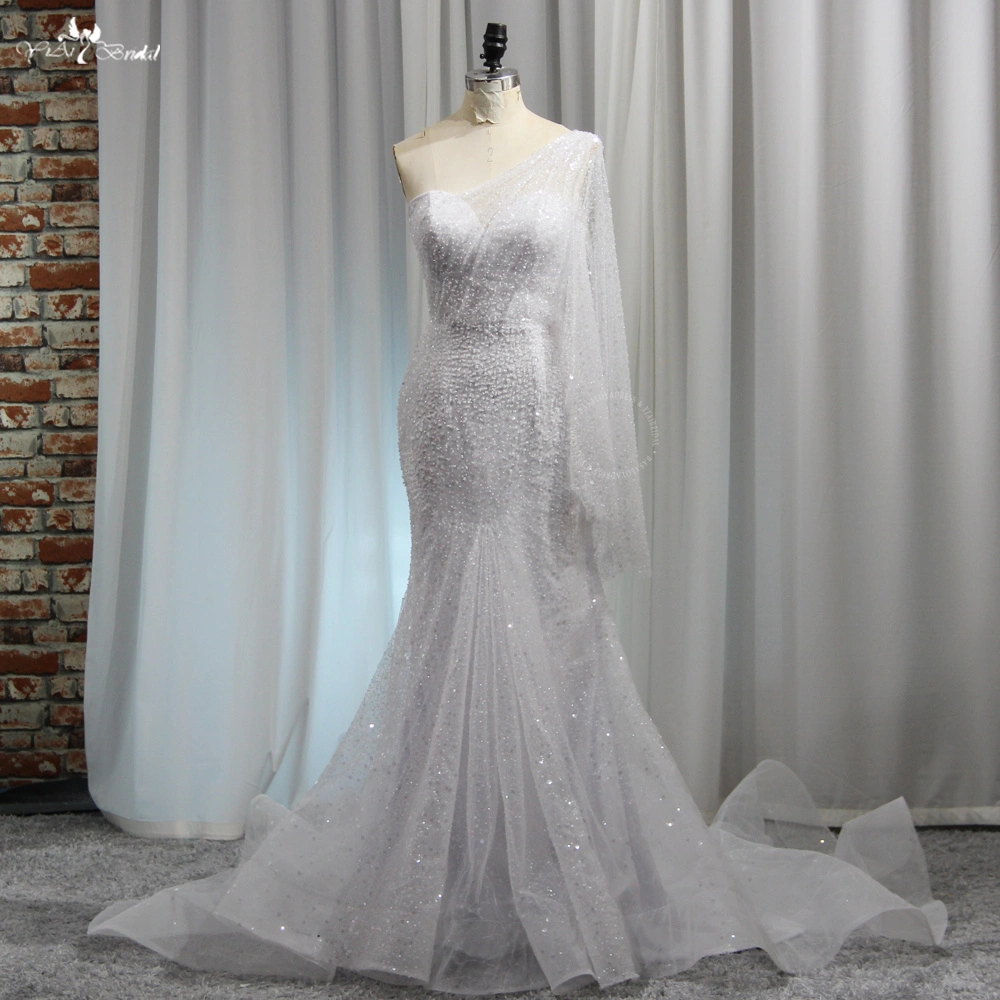 RSW1976 Mermaid Elegant One Shoulder Pearls Beaded Luxury Evening Dresses Gowns Wedding Party Dress 1