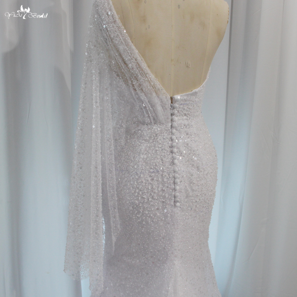 RSW1976 Mermaid Elegant One Shoulder Pearls Beaded Luxury Evening Dresses Gowns Wedding Party Dress 8