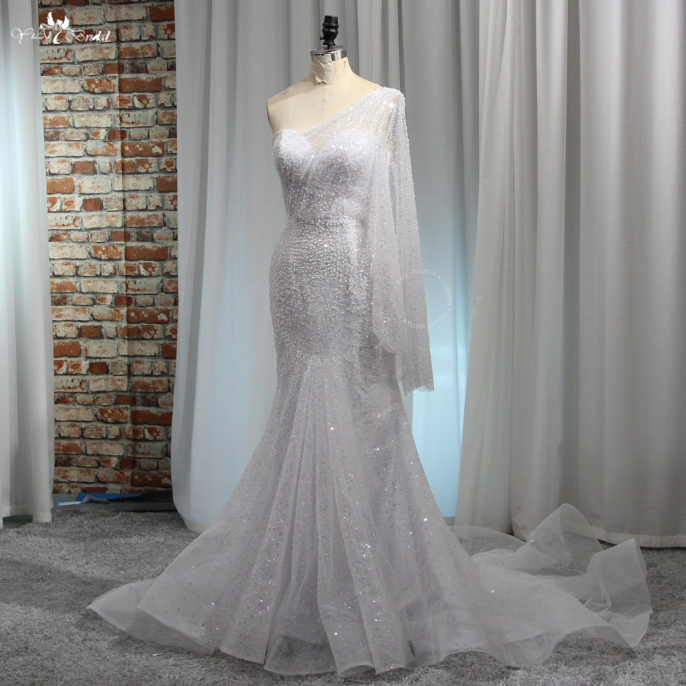 RSW1976 Mermaid Elegant One Shoulder Pearls Beaded Luxury Evening Dresses Gowns Wedding Party Dress 7