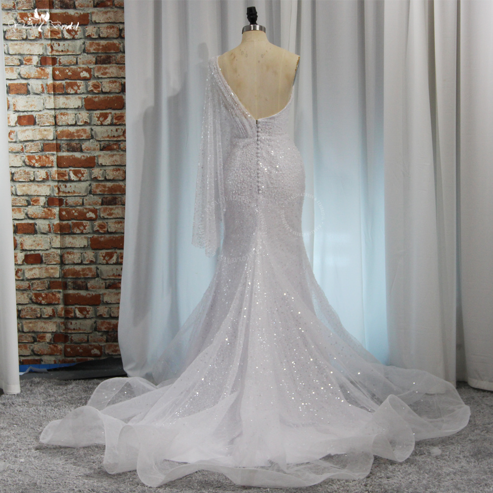 RSW1976 Mermaid Elegant One Shoulder Pearls Beaded Luxury Evening Dresses Gowns Wedding Party Dress 10