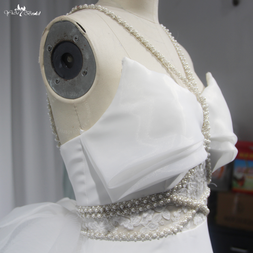 RSW2040 Unique Designs Halter Pearls Neckline Folded Chest Boho Wedding Dress With Large Fluffy Bow Couture Wedding 10