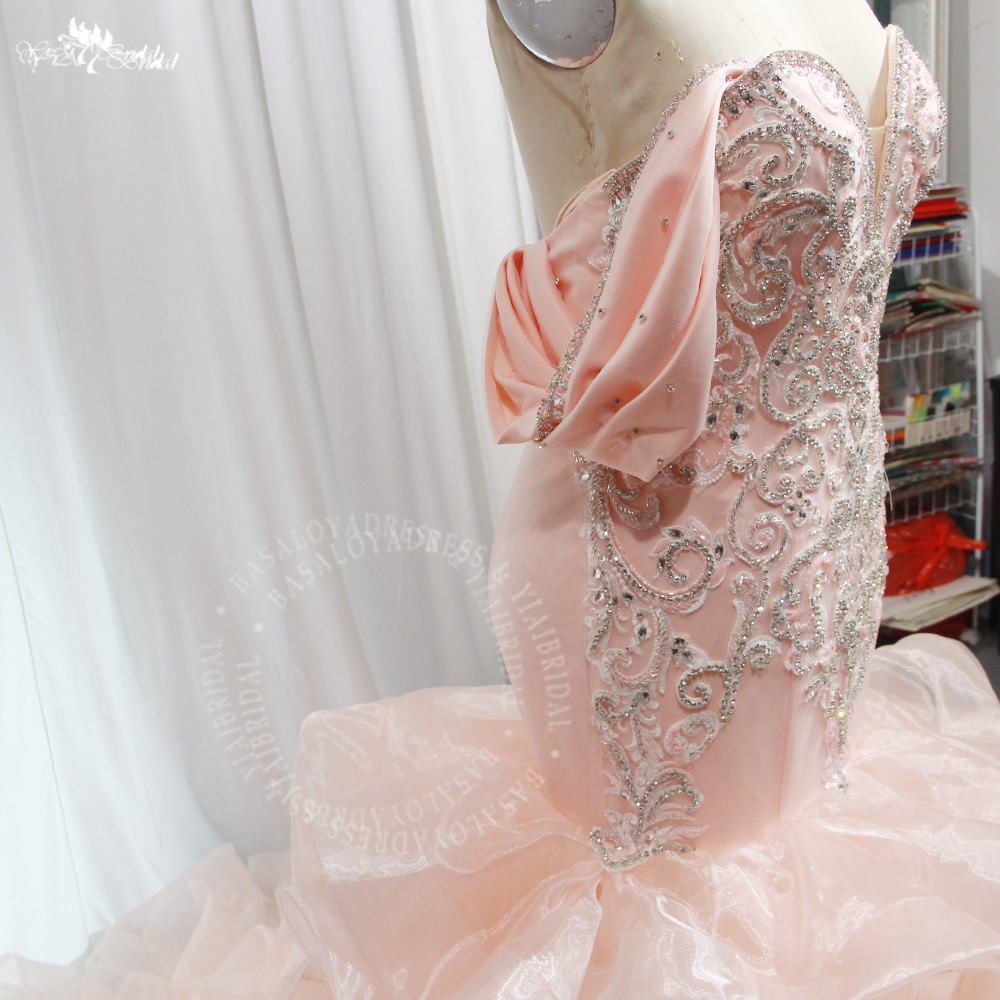 Luxury Mermaid Wedding Dress with Ruffle Train RSW1951 South Africa Crystal Lace Appliques Rose Gold Plus Size Bridal Gown 11