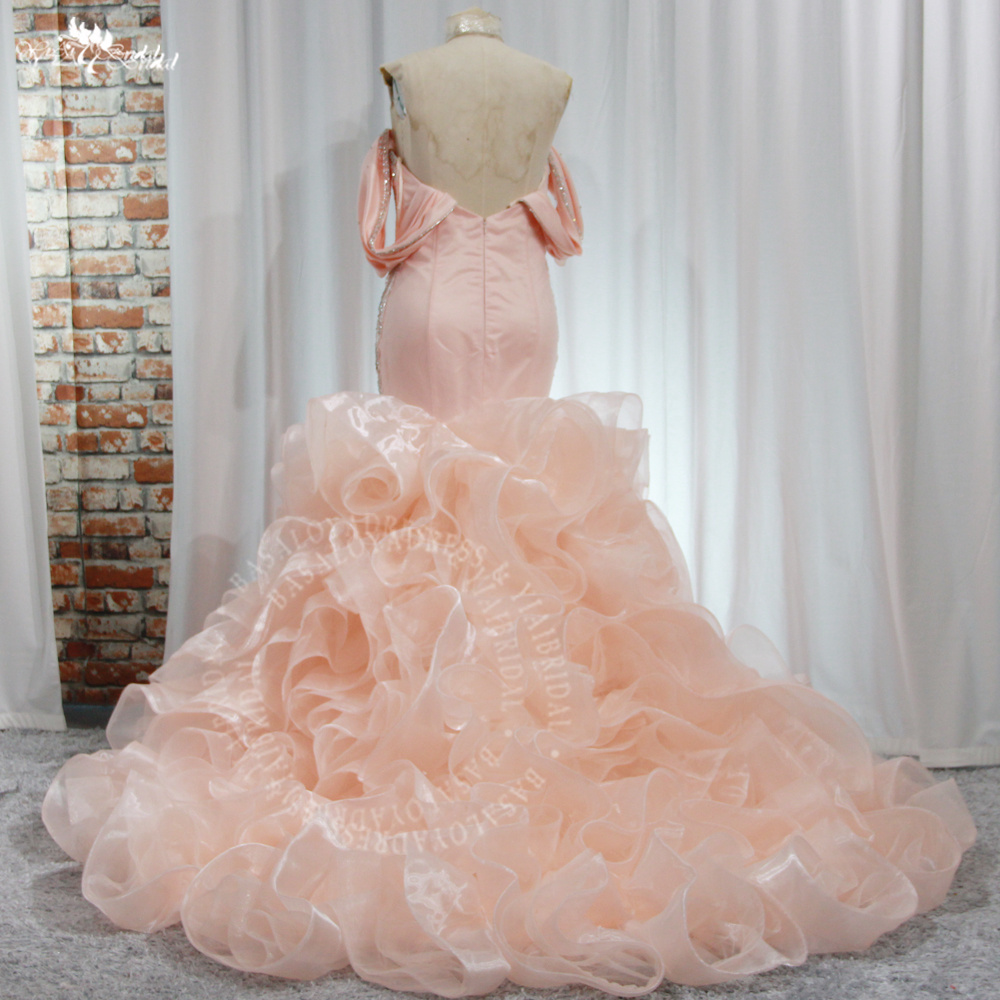 Luxury Mermaid Wedding Dress with Ruffle Train RSW1951 South Africa Crystal Lace Appliques Rose Gold Plus Size Bridal Gown 10