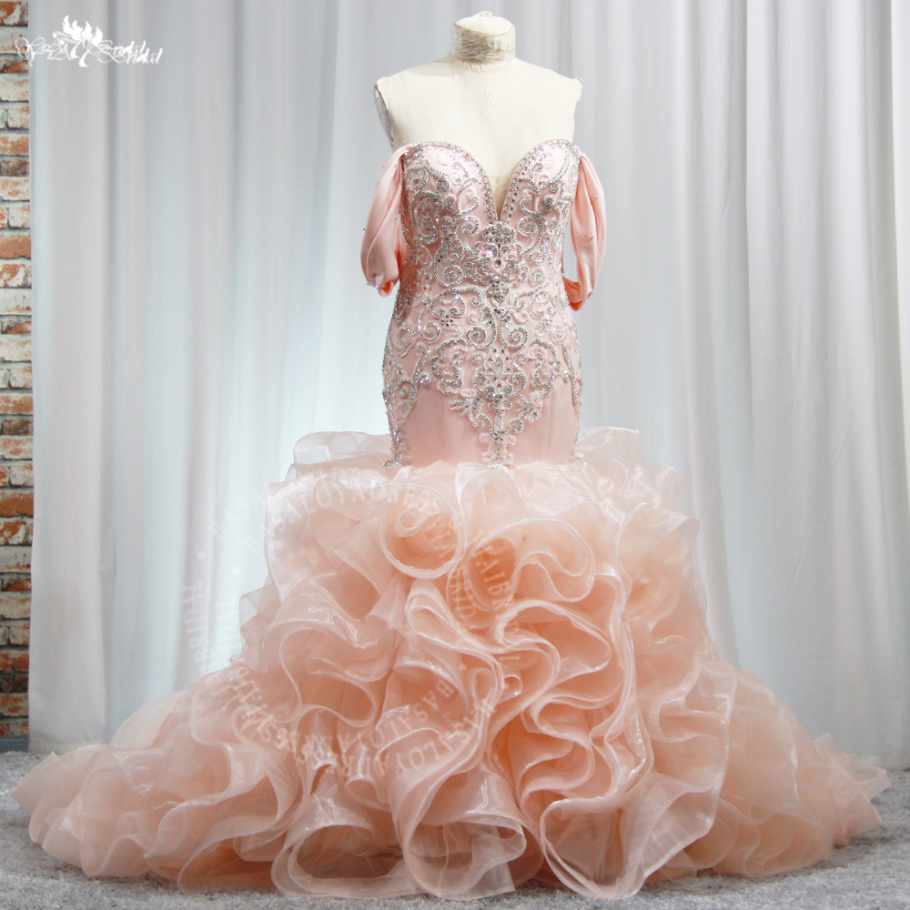 Luxury Mermaid Wedding Dress with Ruffle Train RSW1951 South Africa Crystal Lace Appliques Rose Gold Plus Size Bridal Gown 9