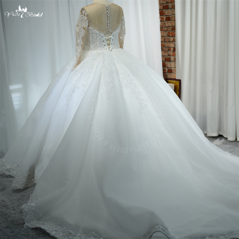 RSW2124 Wholesale Luxury Glitters Sequin Lace Shine Bling Plus Size Women Plunging V-Neck Long Sleeves Wedding dress 11