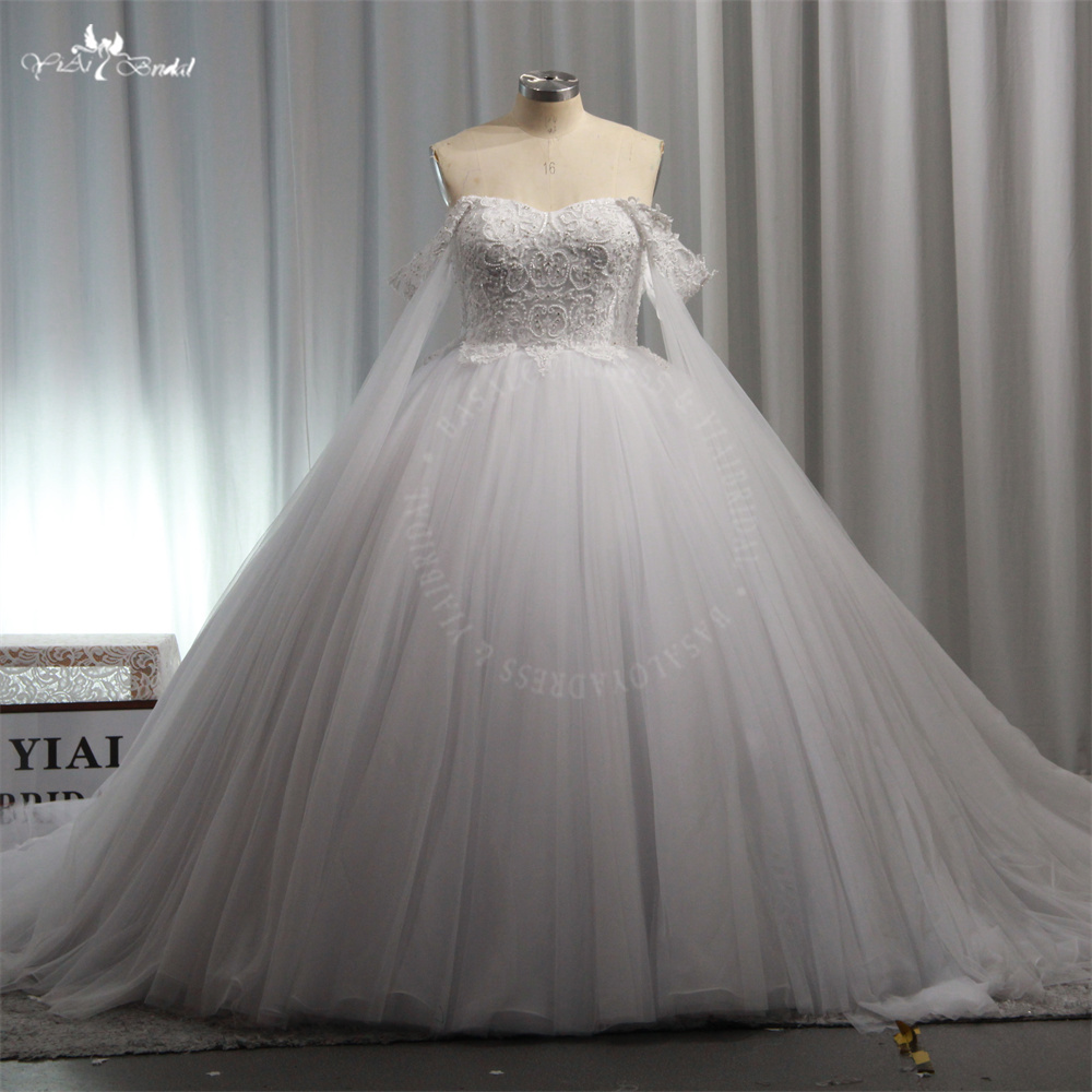 RSW2167 Factory Outlet Yiaibridal Lace Up Corset Plus Size Puffy Tulle Bridal Dress With Tulle Cape Shawl White Ball Gow 6