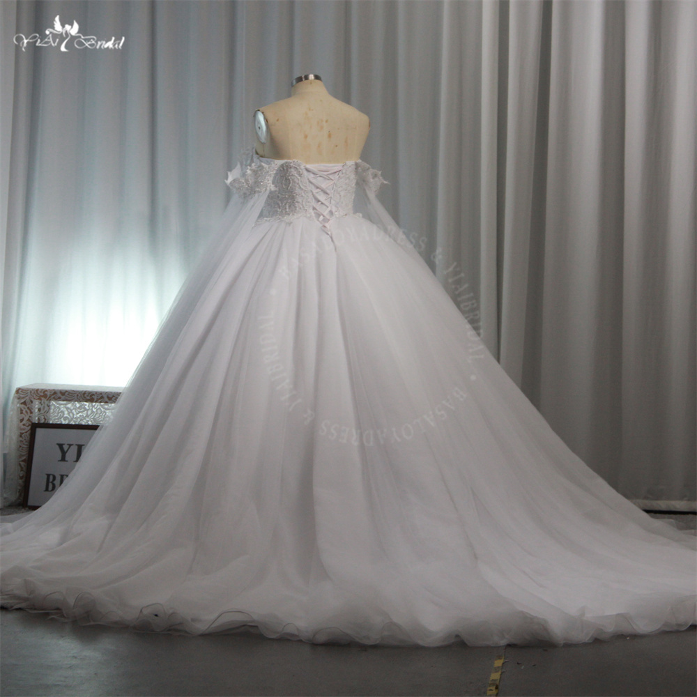 RSW2167 Factory Outlet Yiaibridal Lace Up Corset Plus Size Puffy Tulle Bridal Dress With Tulle Cape Shawl White Ball Gow 8