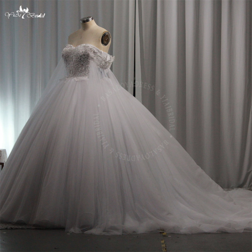 RSW2167 Factory Outlet Yiaibridal Lace Up Corset Plus Size Puffy Tulle Bridal Dress With Tulle Cape Shawl White Ball Gow 9