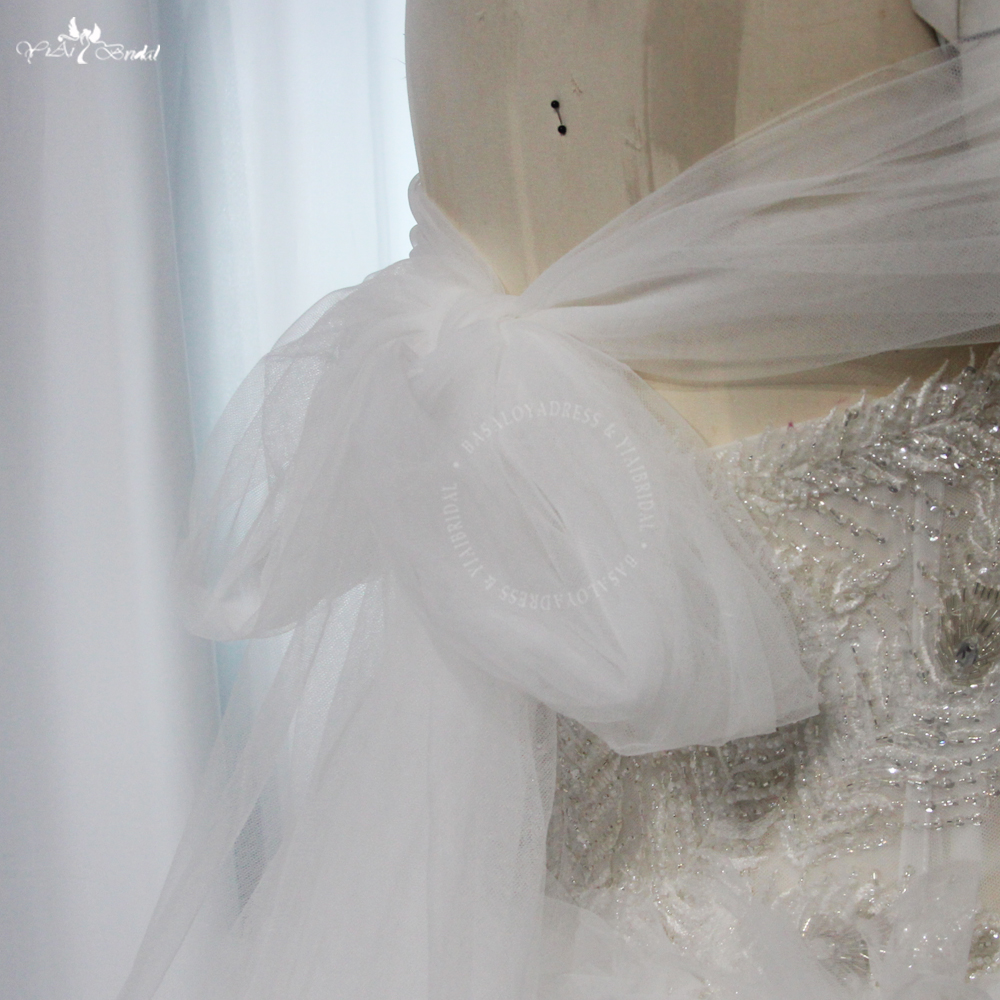 RSW1989 Lüks Muhteşem Gelinlik Butik Artı Boyutu Kapalı Omuzlar Tül Ruffles Kabarık Etek Yarık Açık Bacak ile 11