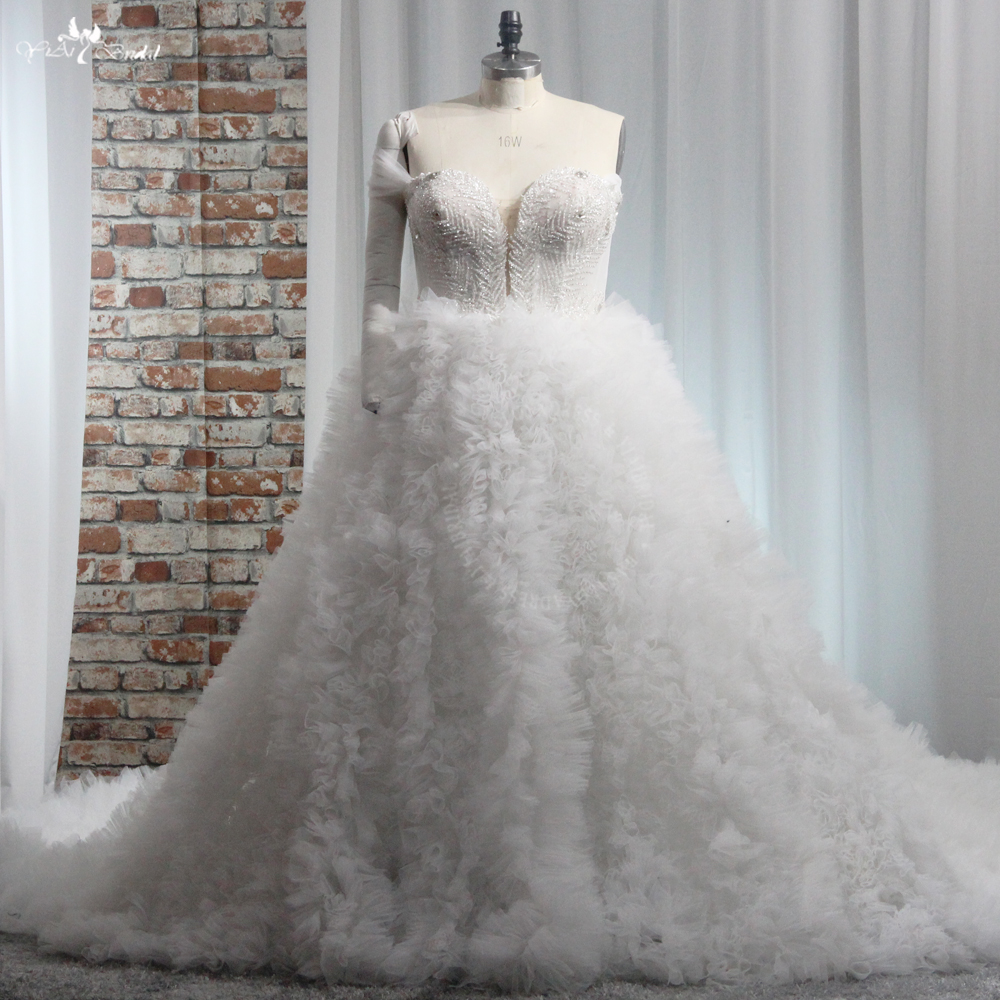 RSW1989 Lüks Muhteşem Gelinlik Butik Artı Boyutu Kapalı Omuzlar Tül Ruffles Kabarık Etek Yarık Açık Bacak ile 9