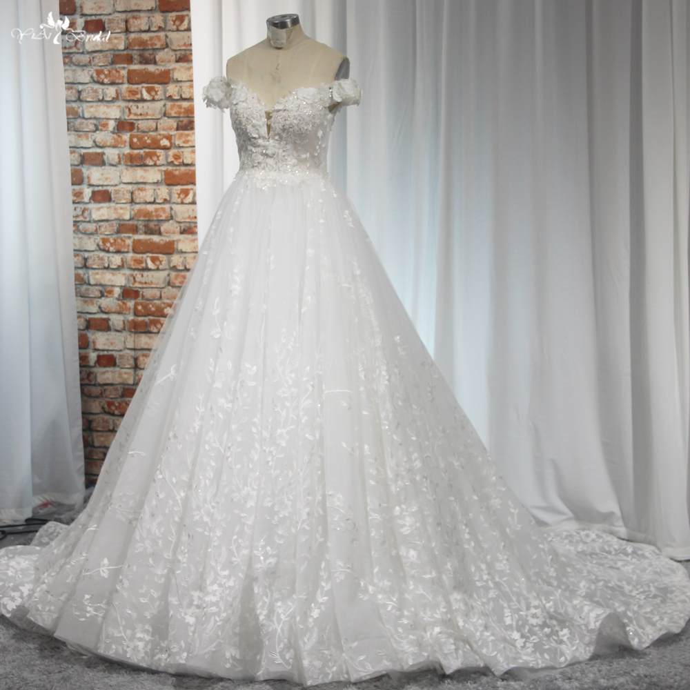 Elegant Wedding Dress Customization RSW2032 Lace Beads 3D Flowers Off Shoulders Bridal Dress Shops 9