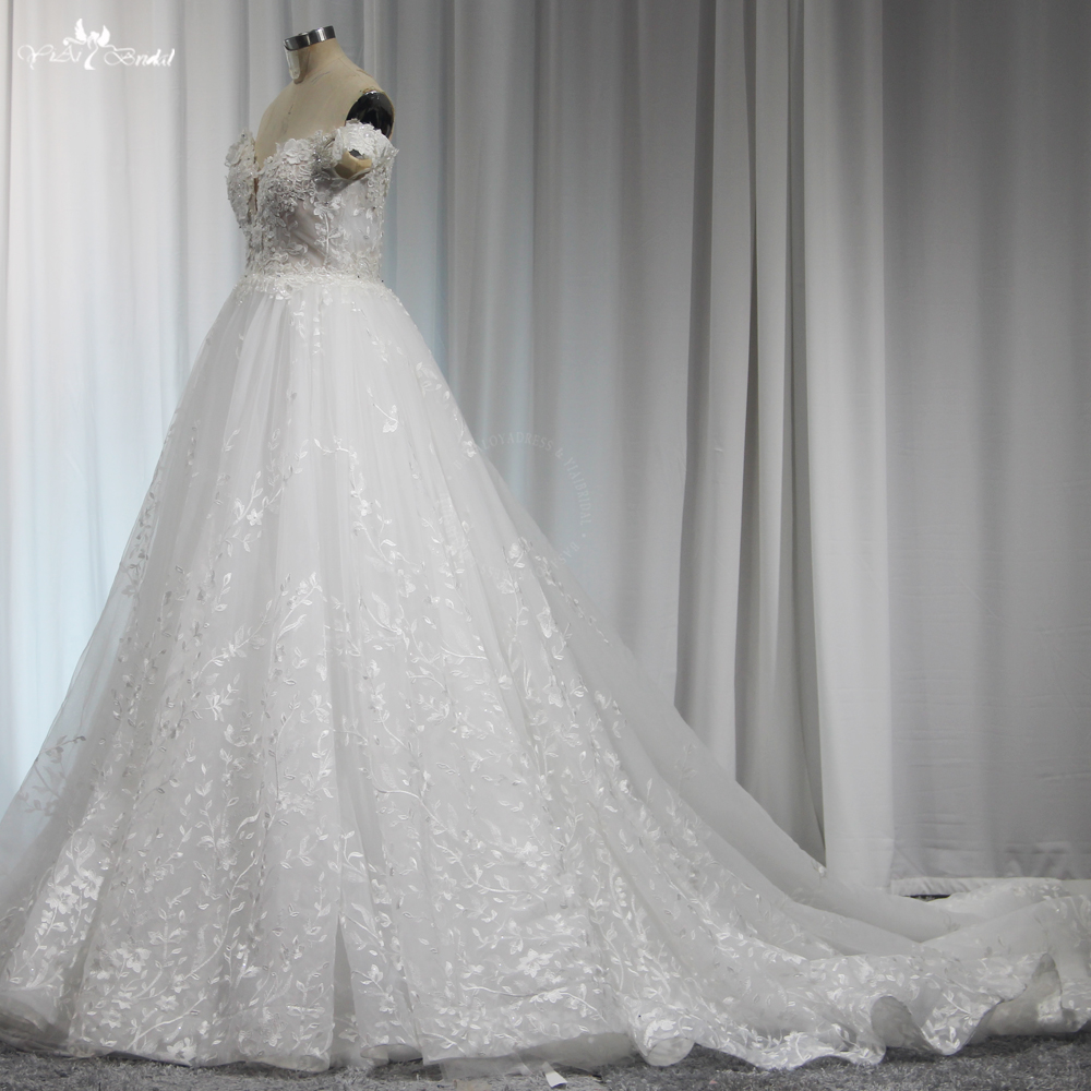 Elegant Wedding Dress Customization RSW2032 Lace Beads 3D Flowers Off Shoulders Bridal Dress Shops 10