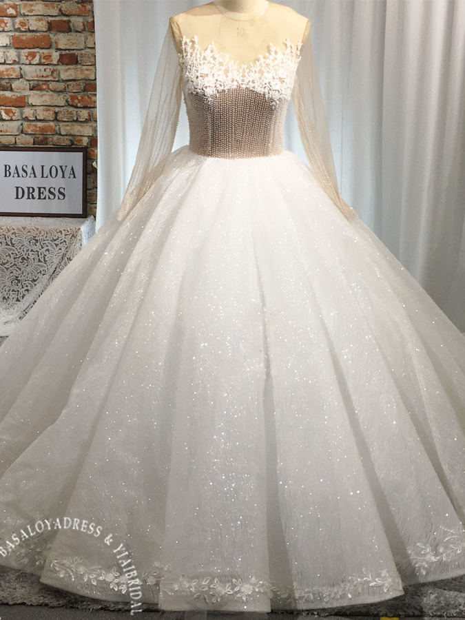 RSW2057 שמלת כלה מועדפת נוצצת נצנצים שרוולים ארוכים נסיכת שמלת נשף מבריקה מתוקה ROBE DE MARIEE 6