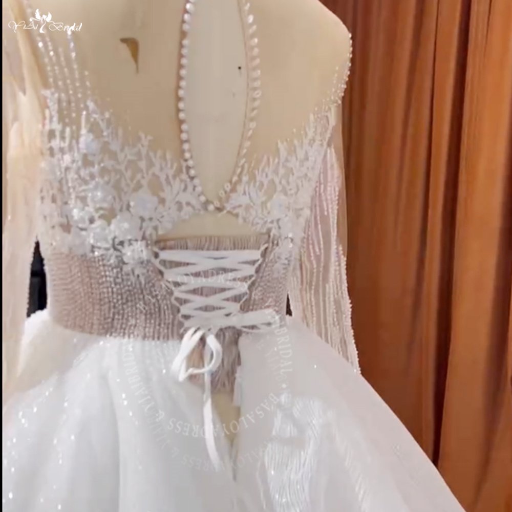 RSW2057 שמלת כלה מועדפת נוצצת נצנצים שרוולים ארוכים נסיכת שמלת נשף מבריקה מתוקה ROBE DE MARIEE 8