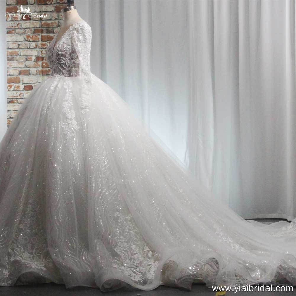 Glamorous Luxury Ivory Long Sleeves V-Neck Wedding Dress RSW2012 High-End Bridal Gown Dress 12