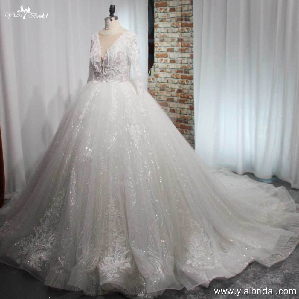 Glamorous Luxury Ivory Long Sleeves V-Neck Wedding Dress RSW2012 High-End Bridal Gown Dress 11