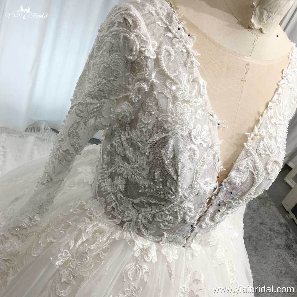 Glamorous Luxury Ivory Long Sleeves V-Neck Wedding Dress RSW2012 High-End Bridal Gown Dress 13