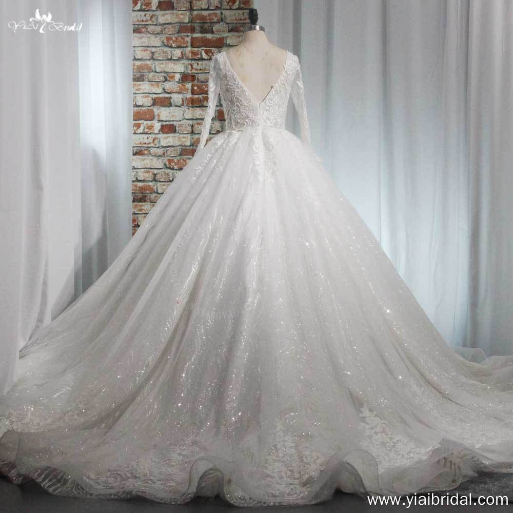 Glamorous Luxury Ivory Long Sleeves V-Neck Wedding Dress RSW2012 High-End Bridal Gown Dress 14