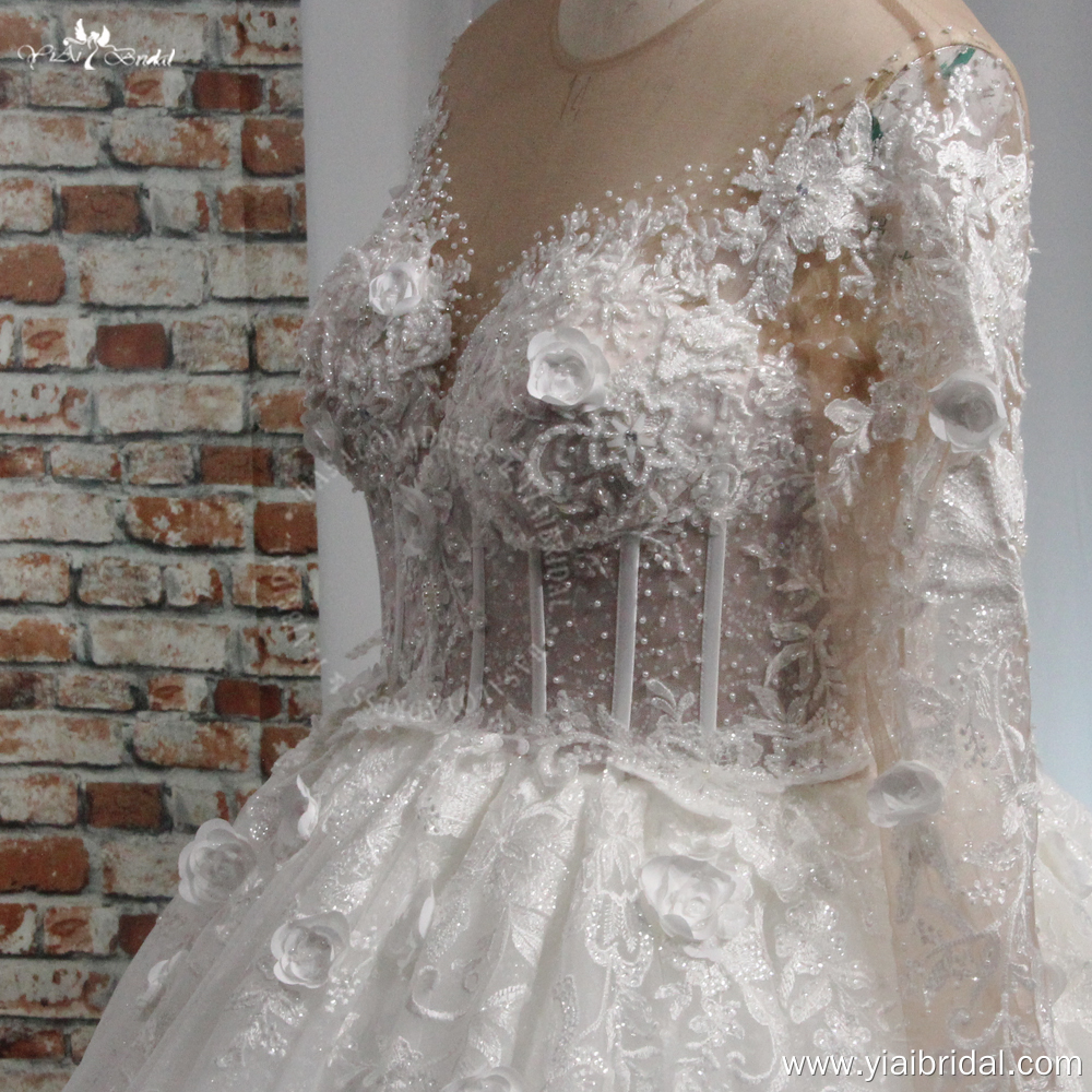 Uzun Kollu Sevgili Dantel Aplike 3D Çiçekler Büyük Beden Gelinlik RSW2011 Prenses Balo Gelinlik 11
