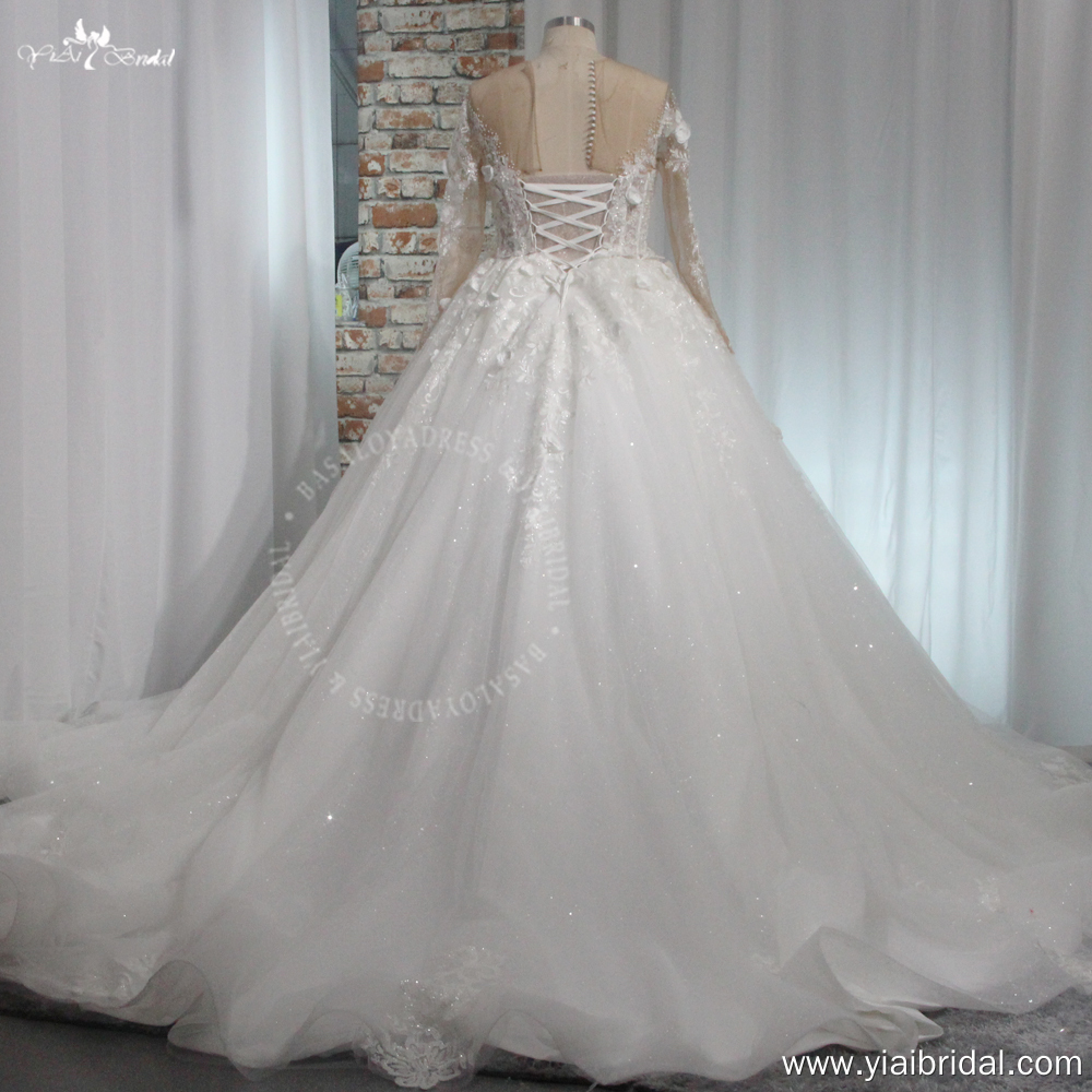 Uzun Kollu Sevgili Dantel Aplike 3D Çiçekler Büyük Beden Gelinlik RSW2011 Prenses Balo Gelinlik 8