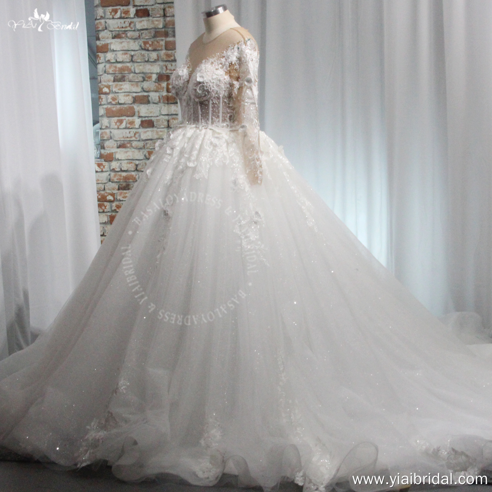 Uzun Kollu Sevgili Dantel Aplike 3D Çiçekler Büyük Beden Gelinlik RSW2011 Prenses Balo Gelinlik 10