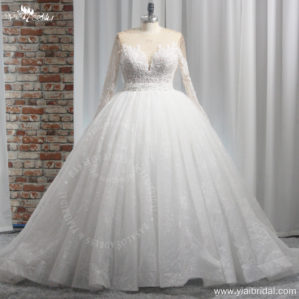 RSW2001 Elegant Plus Size Women V-Neck Full Sleeve Off The Shoulders Wedding Dress Beading Pearls Bridal Gowns 7