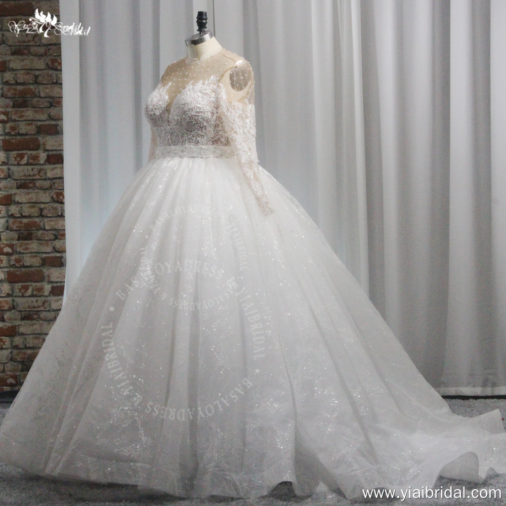 RSW2001 Elegant Plus Size Women V-Neck Full Sleeve Off The Shoulders Wedding Dress Beading Pearls Bridal Gowns 8