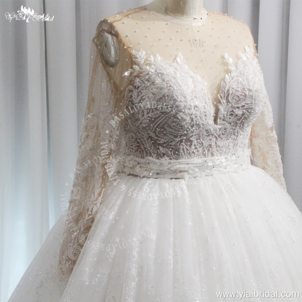 RSW2001 Elegant Plus Size Women V-Neck Full Sleeve Off The Shoulders Wedding Dress Beading Pearls Bridal Gowns 9