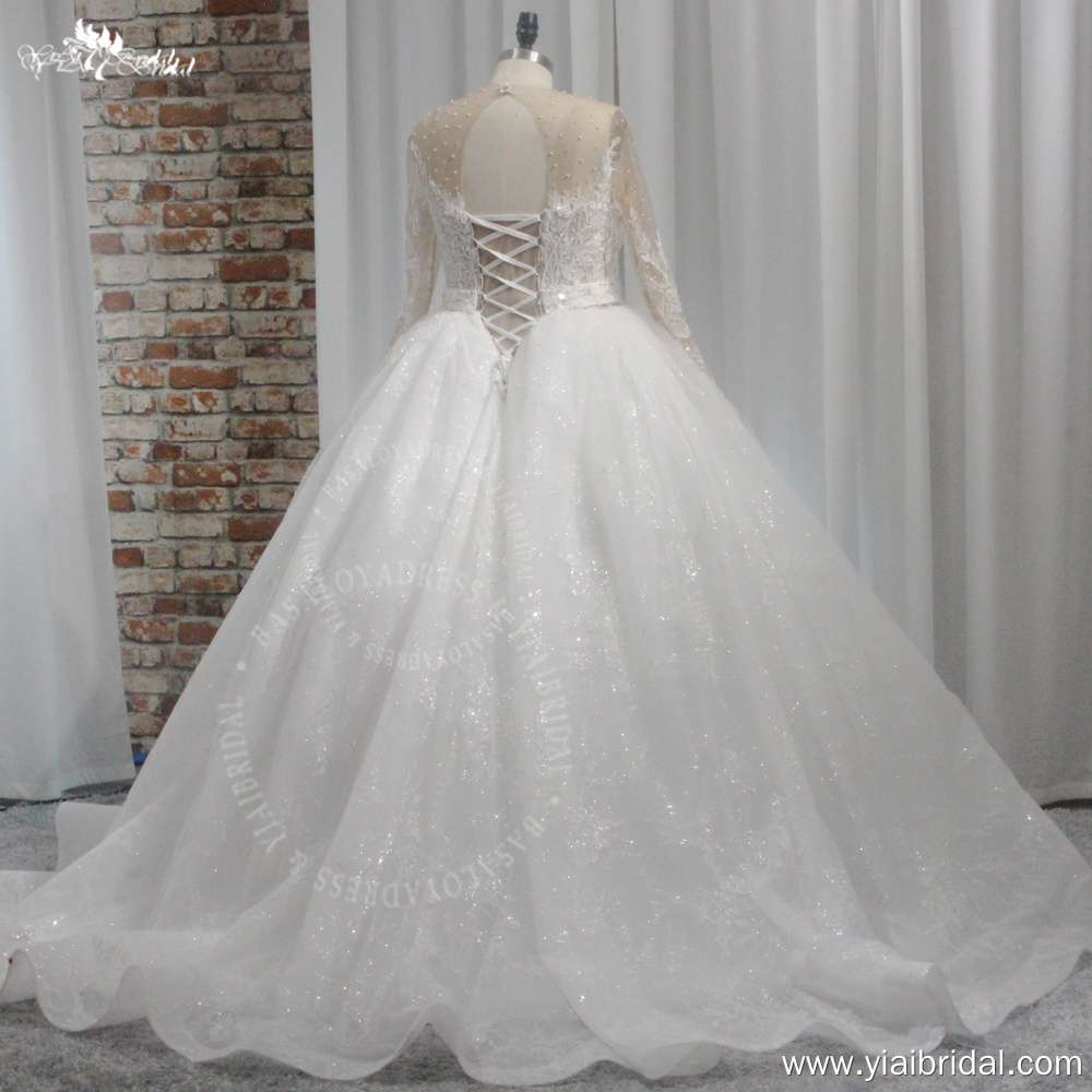 RSW2001 Elegant Plus Size Women V-Neck Full Sleeve Off The Shoulders Wedding Dress Beading Pearls Bridal Gowns 11