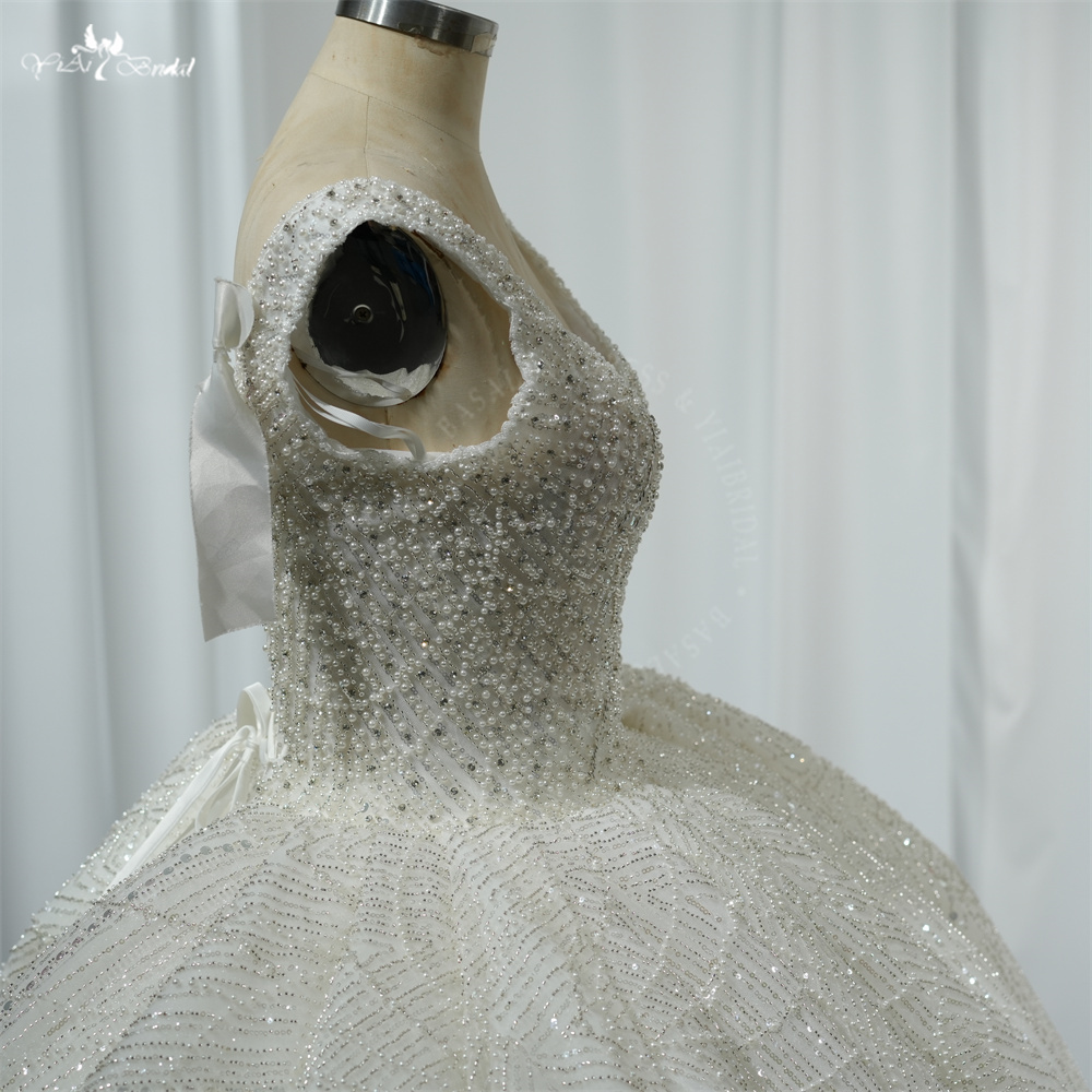 Gerçek Fotoğraflar Fabrika çıkışı Boncuklu Parıldayan Dantel V Yaka Askılı RSW2106 Parıldayan Prenses Balo Elbisesi Düğün 9