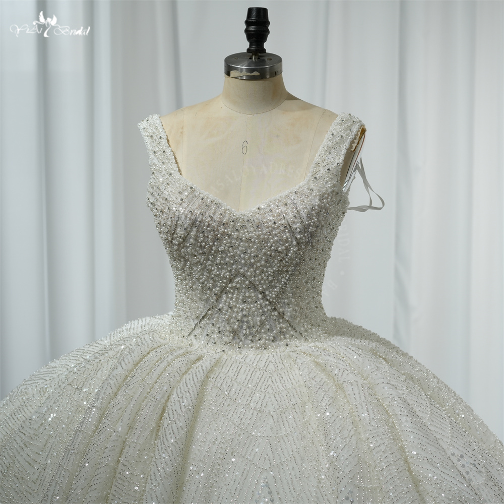 Gerçek Fotoğraflar Fabrika çıkışı Boncuklu Parıldayan Dantel V Yaka Askılı RSW2106 Parıldayan Prenses Balo Elbisesi Düğün 10