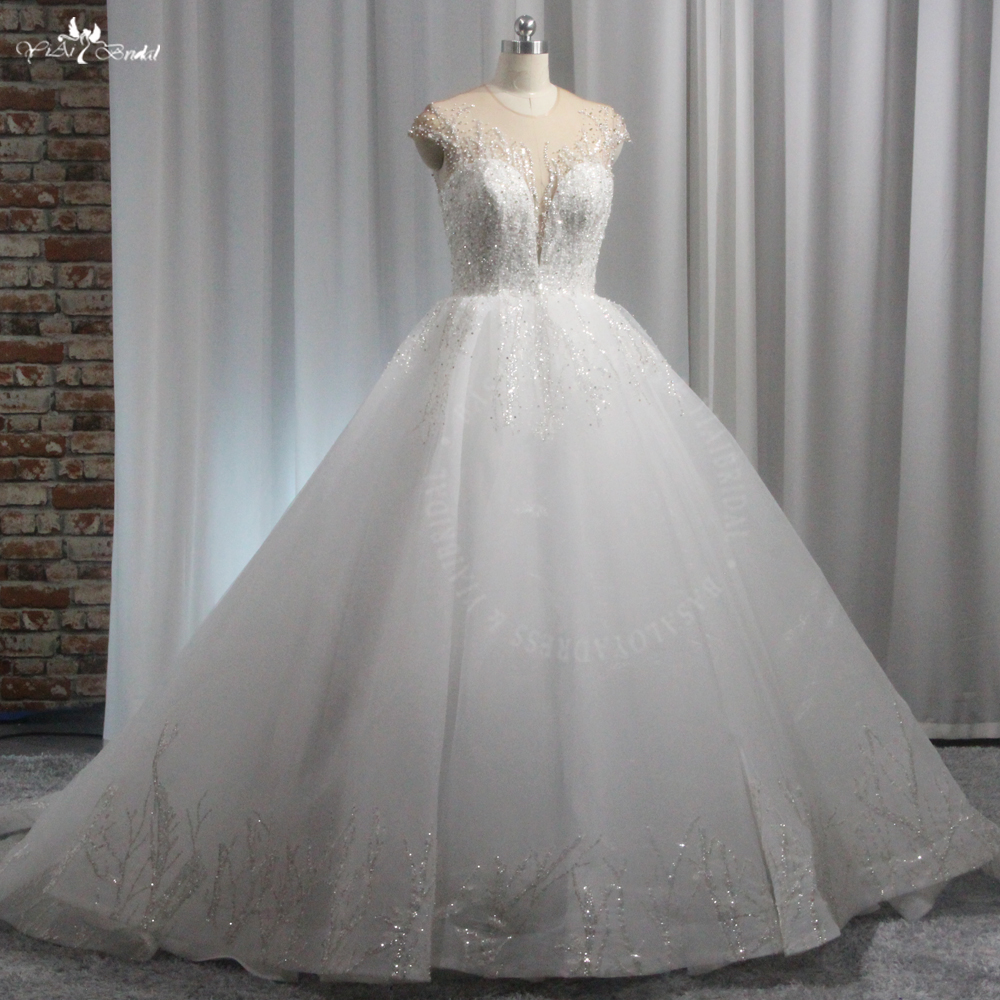 RSW2000 Sleeveless V Neck Princess Bridal Gown Big Foldered Skirt Robe De Mariee Wedding Bride Dress 7