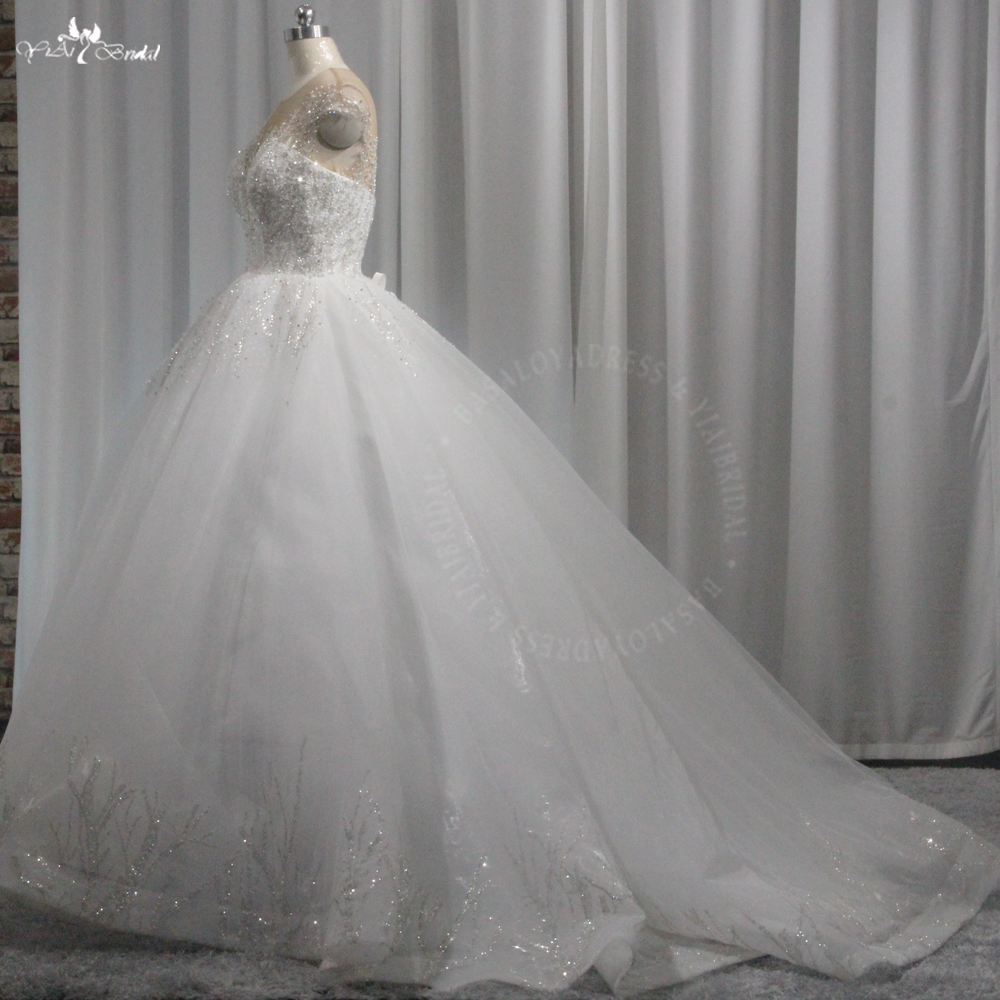 RSW2000 Sleeveless V Neck Princess Bridal Gown Big Foldered Skirt Robe De Mariee Wedding Bride Dress 10