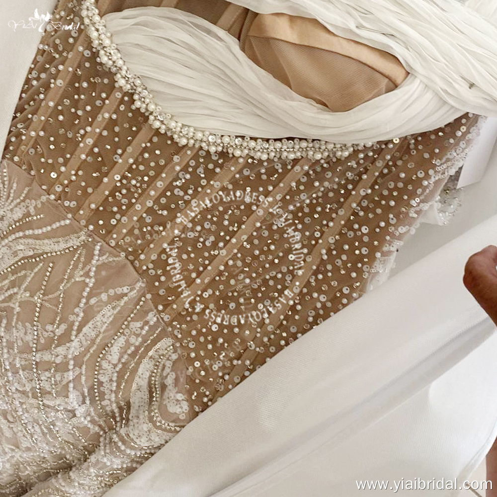 RSW2022 One Shoulder Pleated Lace Sheer Nude Lining Sheath Wedding dress 9