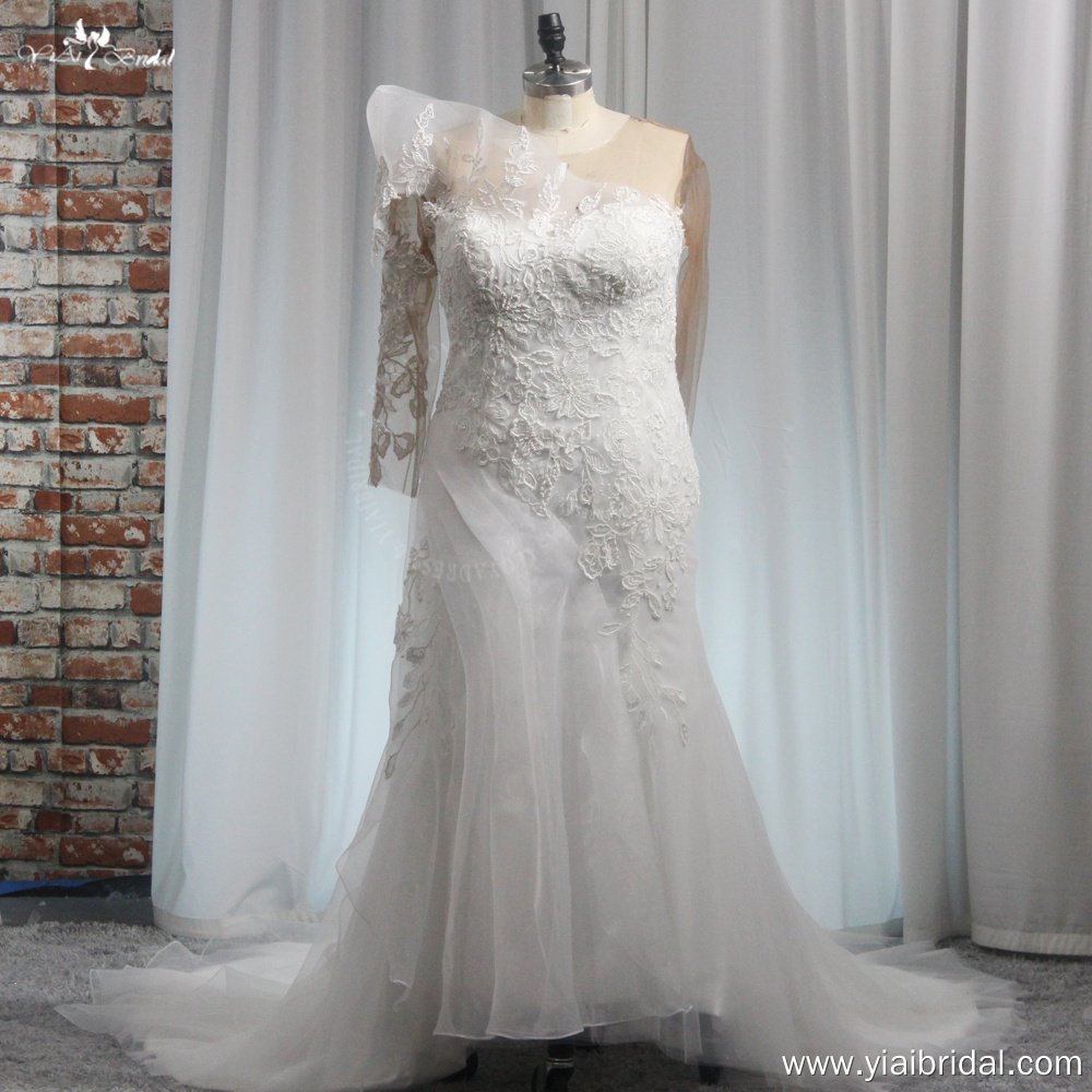 RSW1987 Scoop Long Sleeves Bridal Dresses Mermaid Trumpet Wedding Dresses For Big Size Women 6