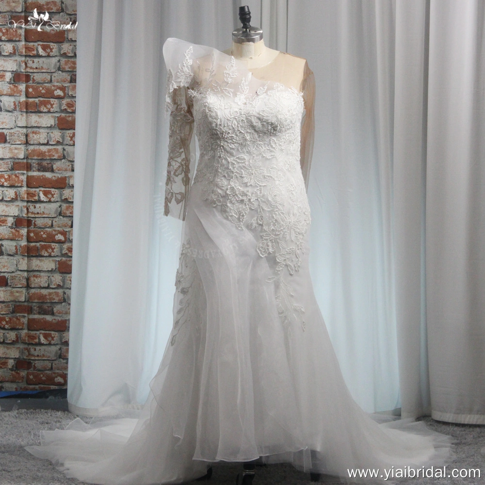 RSW1987 Scoop Long Sleeves Bridal Dresses Mermaid Trumpet Wedding Dresses For Big Size Women 1