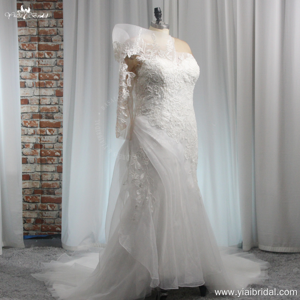 RSW1987 Scoop Long Sleeves Bridal Dresses Mermaid Trumpet Wedding Dresses For Big Size Women 7