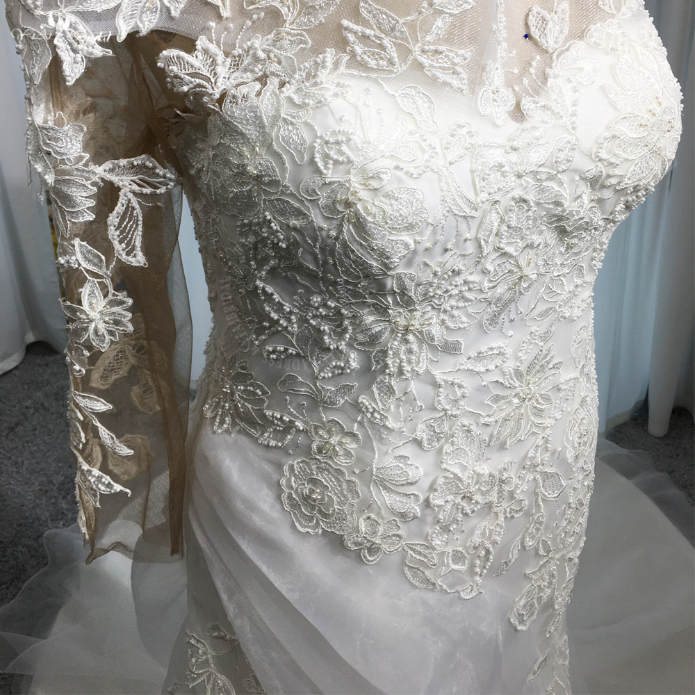 RSW1987 Scoop Long Sleeves Bridal Dresses Mermaid Trumpet Wedding Dresses For Big Size Women 8