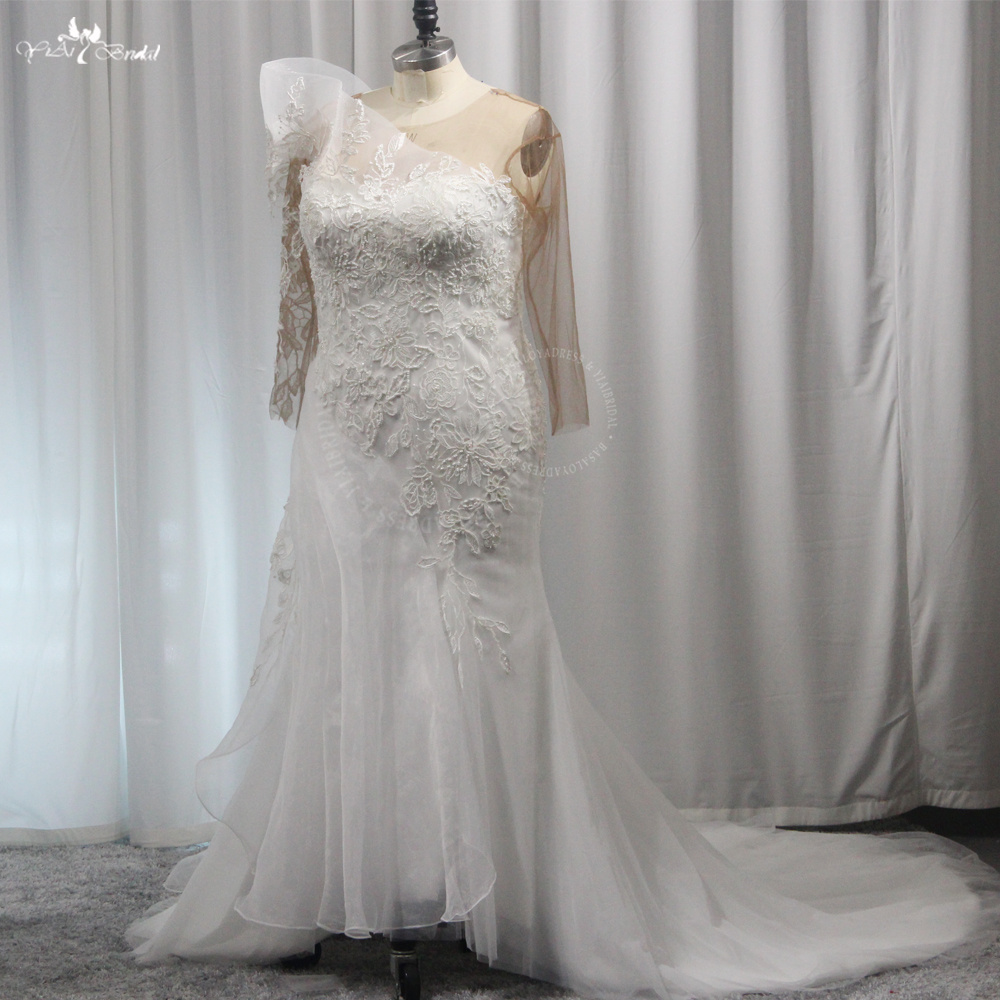 RSW1987 Scoop Long Sleeves Bridal Dresses Mermaid Trumpet Wedding Dresses For Big Size Women 9