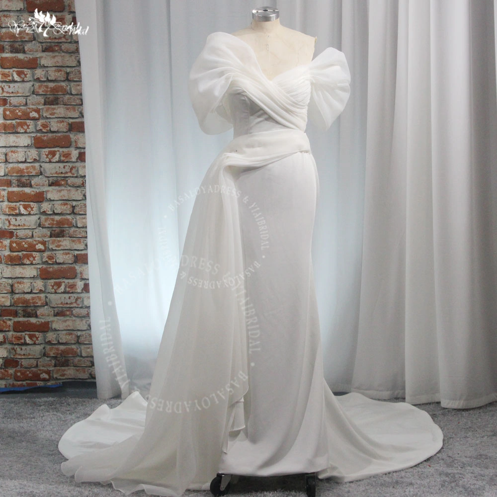 RSW2015 African Off The Shoulder Mermaid Puff Sleeves Sweetheart Pleat Sweet Train Bridal Grown Modern Wedding Dress 1