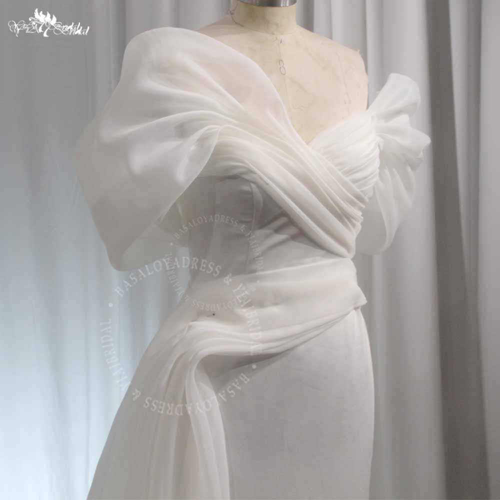 RSW2015 African Off The Shoulder Mermaid Puff Sleeves Sweetheart Pleat Sweet Train Bridal Grown Modern Wedding Dress 8