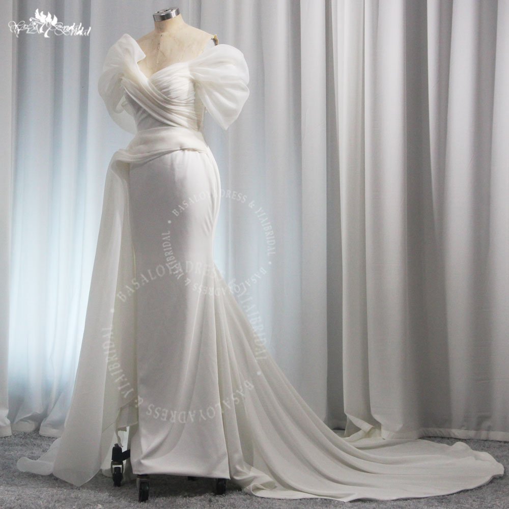 RSW2015 African Off The Shoulder Mermaid Puff Sleeves Sweetheart Pleat Sweet Train Bridal Grown Modern Wedding Dress 7