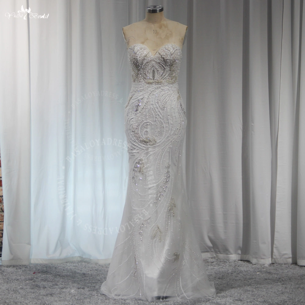 RSW2043 Luxury Heavy Crystal Hand Beading Fitting Sheath Wedding Party Dress Sweetheart Off Shoulder Long Sleeves 1