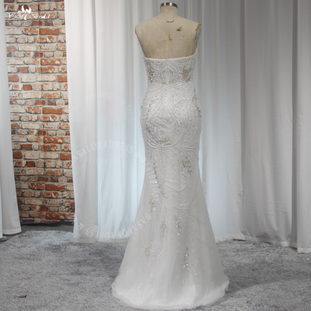 RSW2043 Luxury Heavy Crystal Hand Beading Fitting Sheath Wedding Party Dress Sweetheart Off Shoulder Long Sleeves 11