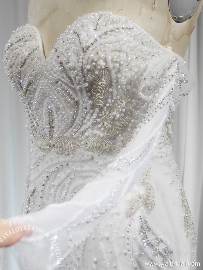 RSW2043 Luxury Heavy Crystal Hand Beading Fitting Sheath Wedding Party Dress Sweetheart Off Shoulder Long Sleeves 9