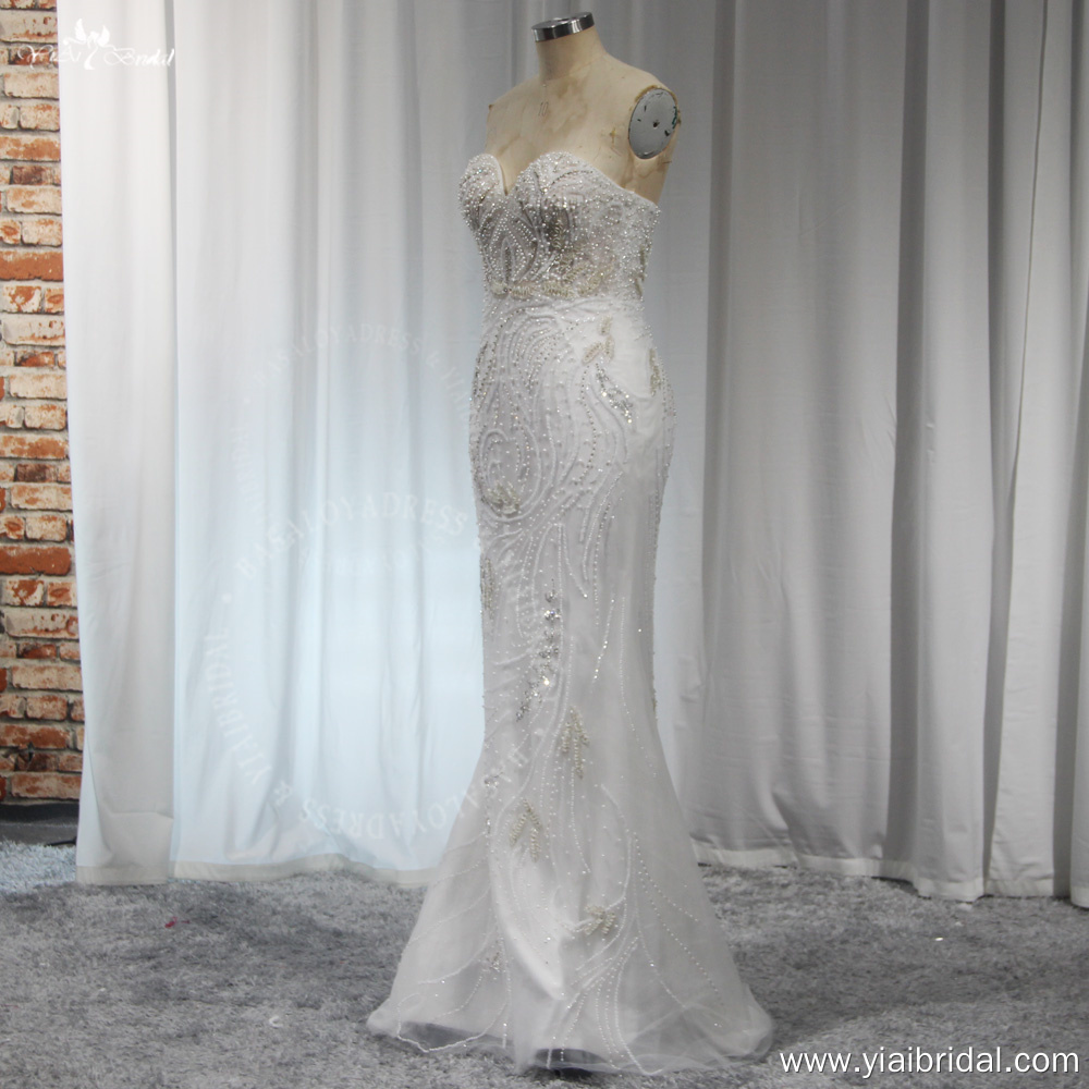 RSW2043 Luxury Heavy Crystal Hand Beading Fitting Sheath Wedding Party Dress Sweetheart Off Shoulder Long Sleeves 8