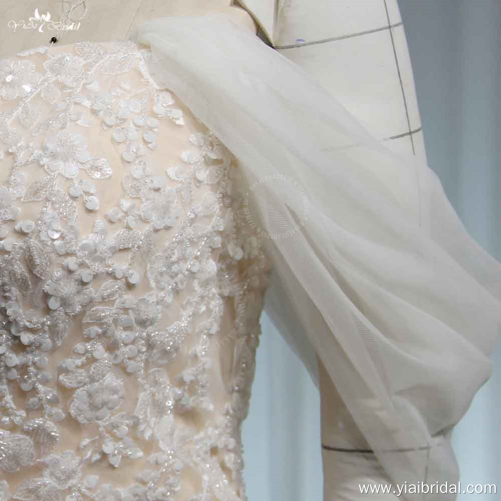 RSW1966 Off-The-Shoulder Mermaid Chapel Train Sequined Lace Tulle Wedding Dress For Curvy Ladies 9