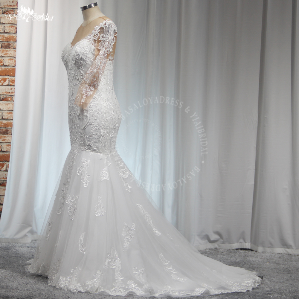 RSW2044 Yiaibridal Long Sleeves Lace Mermaid Fit And Flare Wedding Dresses V Neck 8