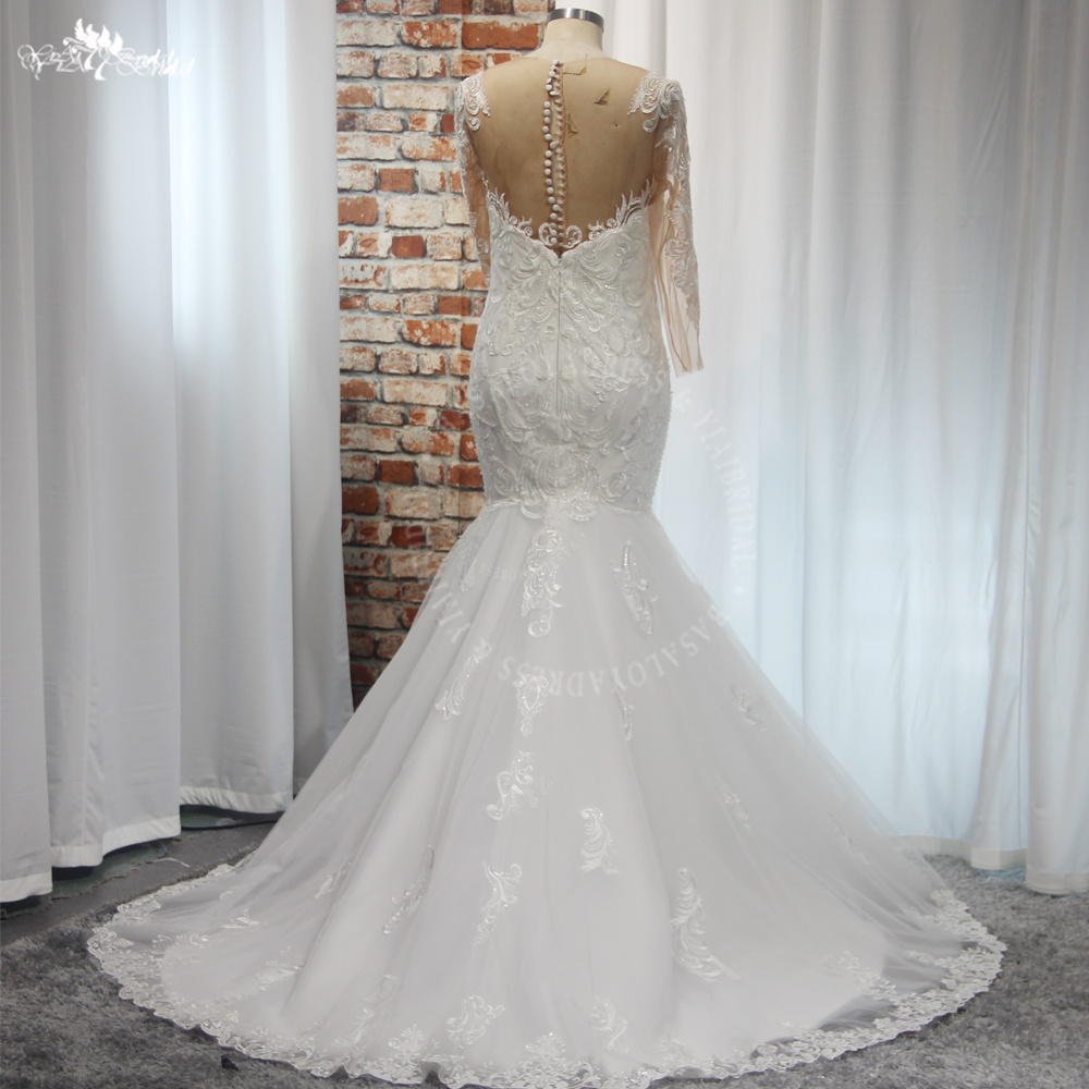 RSW2044 Yiaibridal Long Sleeves Lace Mermaid Fit And Flare Wedding Dresses V Neck 7